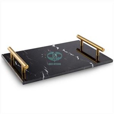 Schwarzes Marmortablett mit Griffen