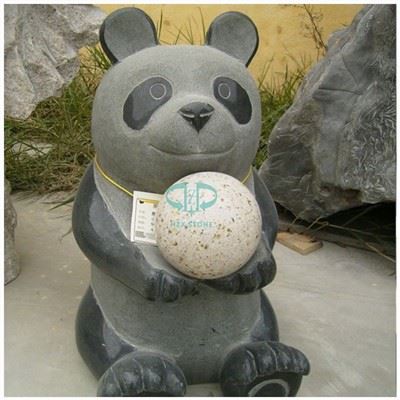 Panda-Skulptur aus schwarzem Granitstein von Graden